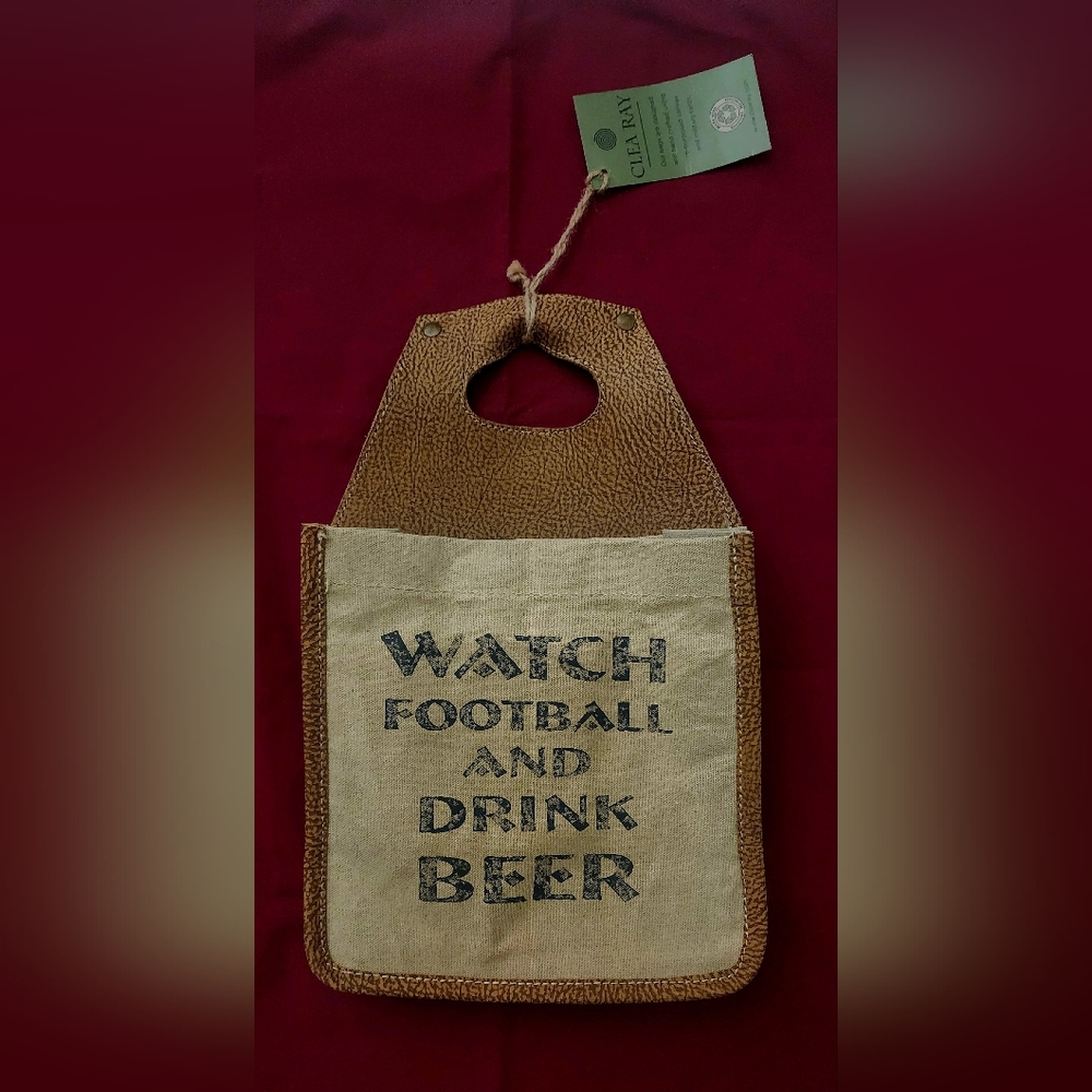 NWT--'Watch Football and Drink'-CLEA RAY Canvas 6-Pack Tote